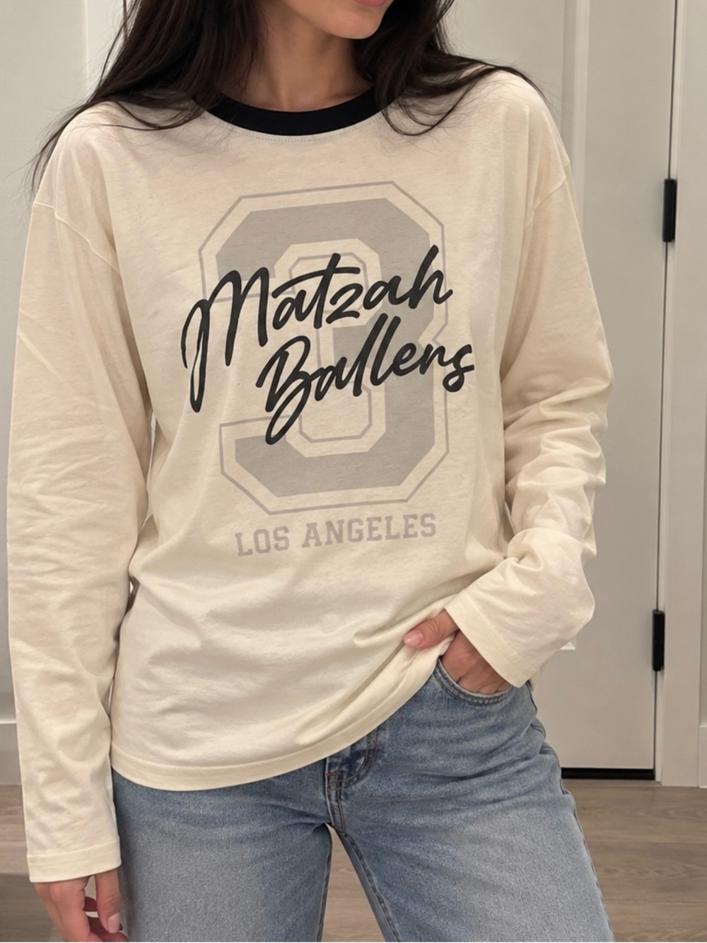 Ecko Unlimited Cream Long Sleeve Tee with Black Script and Trim